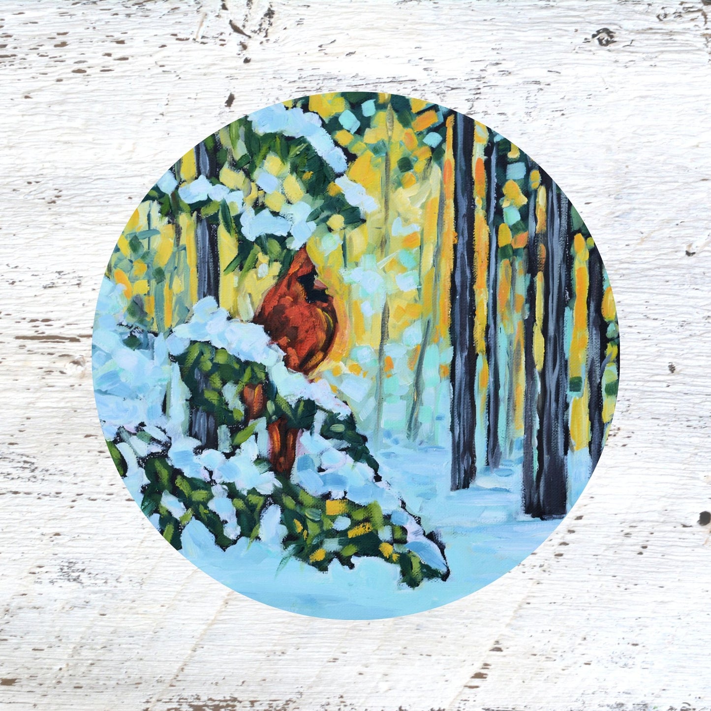 Rubber Grip Jar Opener - Winter's Watcher - Cardinal in the Pine Trees