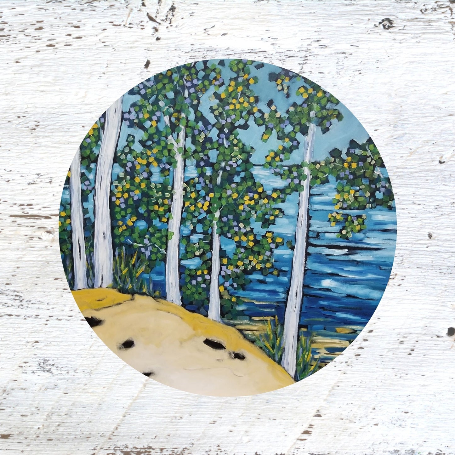 Rubber Grip Jar Opener - Rolling Woodlands. Birch Trees. Lake.