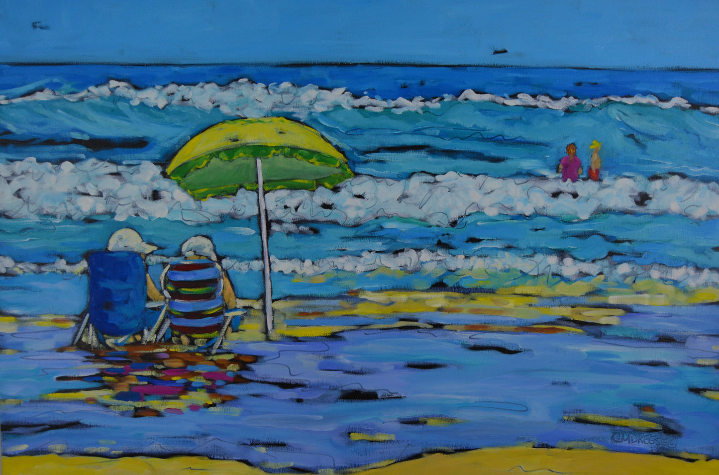 "Beachgoers I" Original Oil Painting on Canvas, Original Oil Painting on Canvas, Wall Art Livingroom, Fine Art Painting Original, Beach Wall Art, Lake Michigan Painting, Cottage Art, Beach Painting on Canvas, Artist Christi Dreese