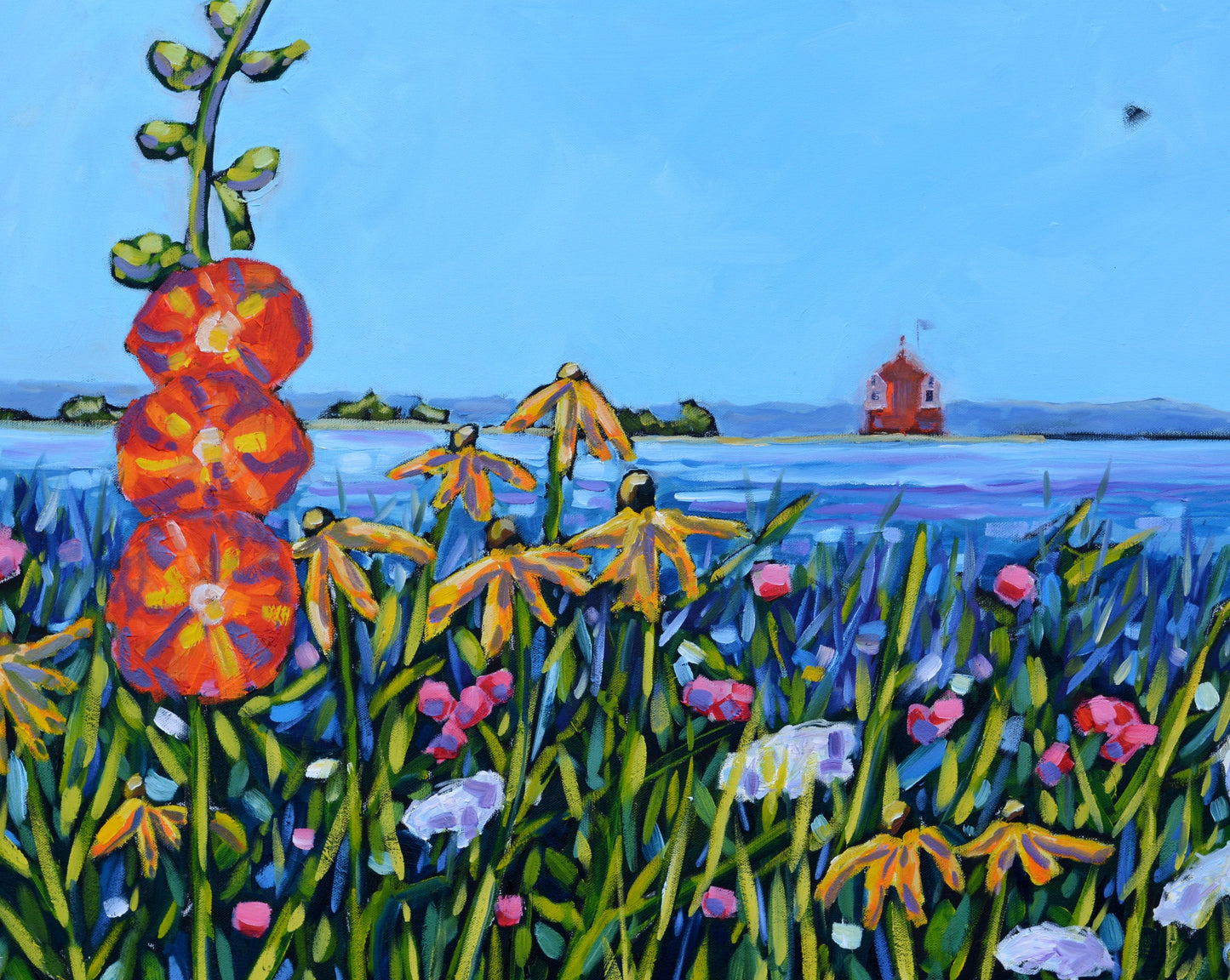 "Hollyhock Views on Mackinac Island" Flower Print on Paper- Wall Art Home Decor