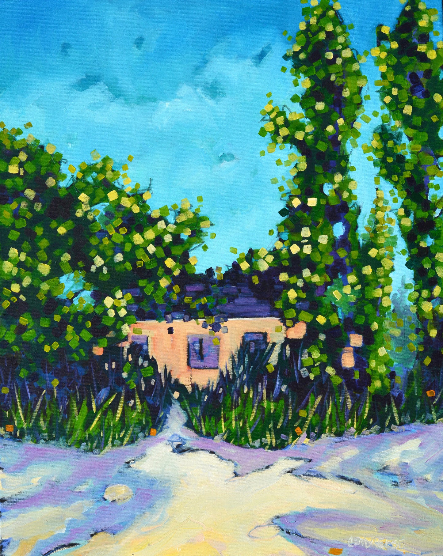 "The Hideaway" Oil Painting on Canvas. Beach House on the Lake. Artist Christi Dreese