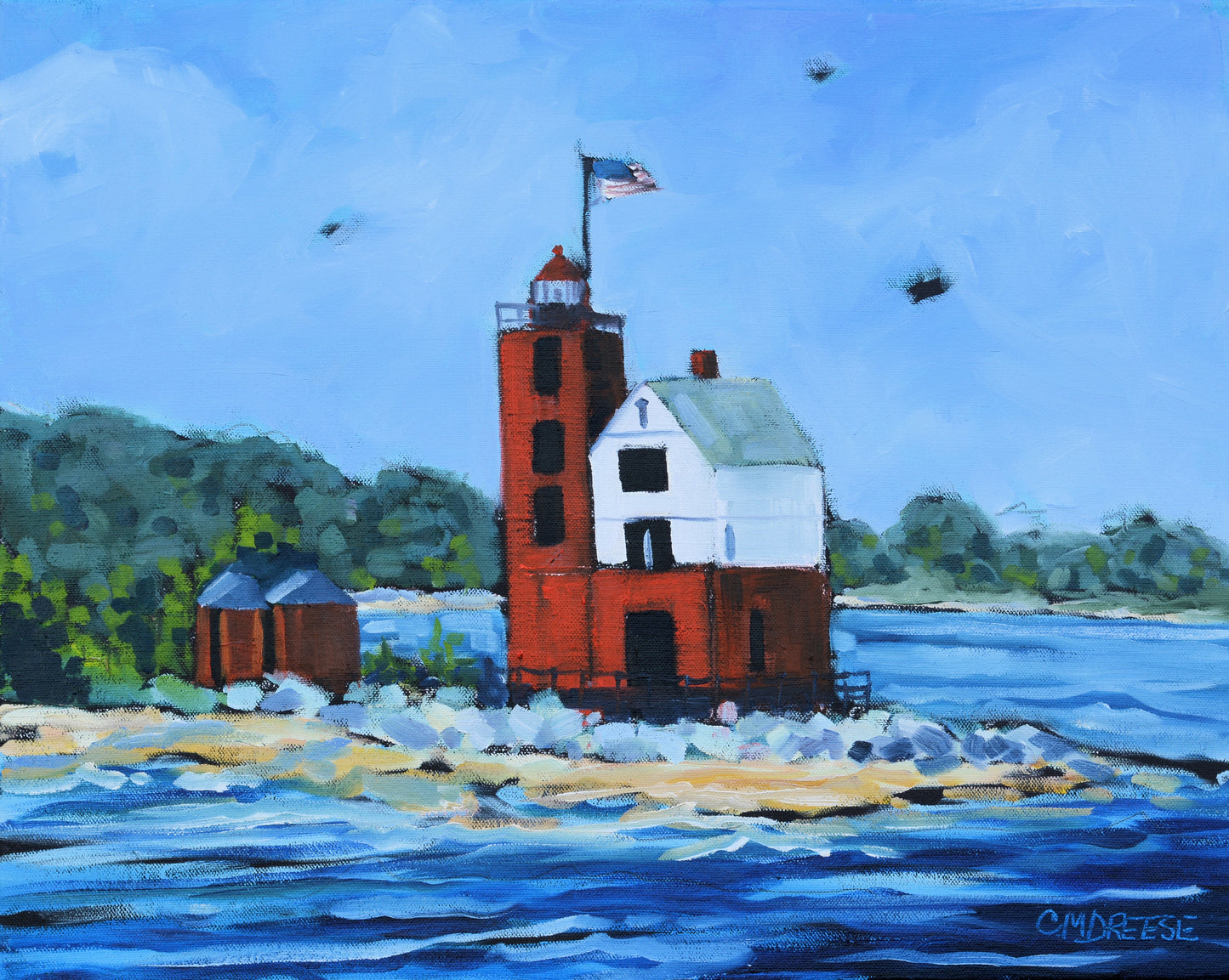 SOLD"Mackinac Island - Round Island Lighthouse" Oil Painting on Canvas. Artist Christi Dreese