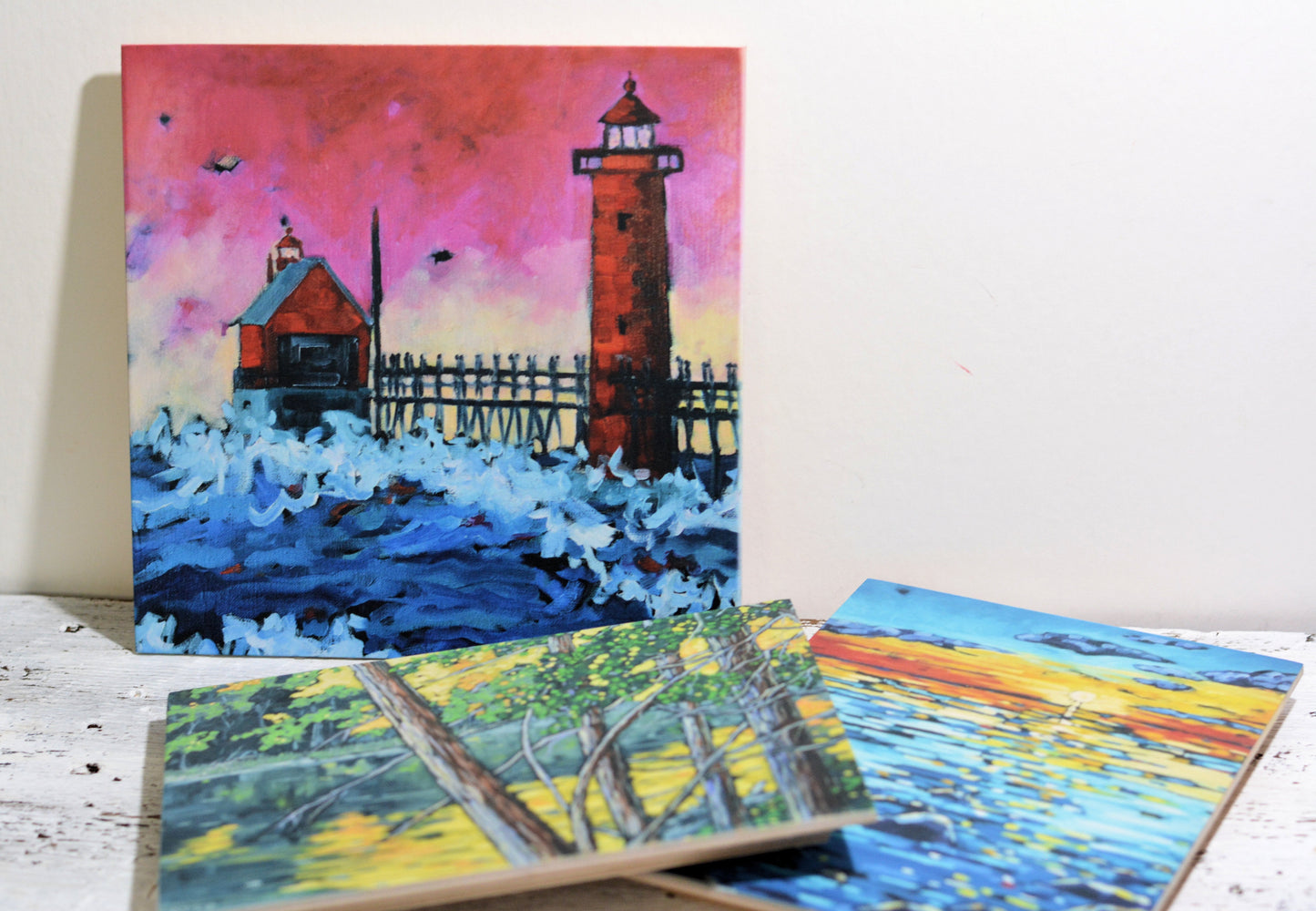 Trails Along the Shoreline Print on Paper, Wood Panel