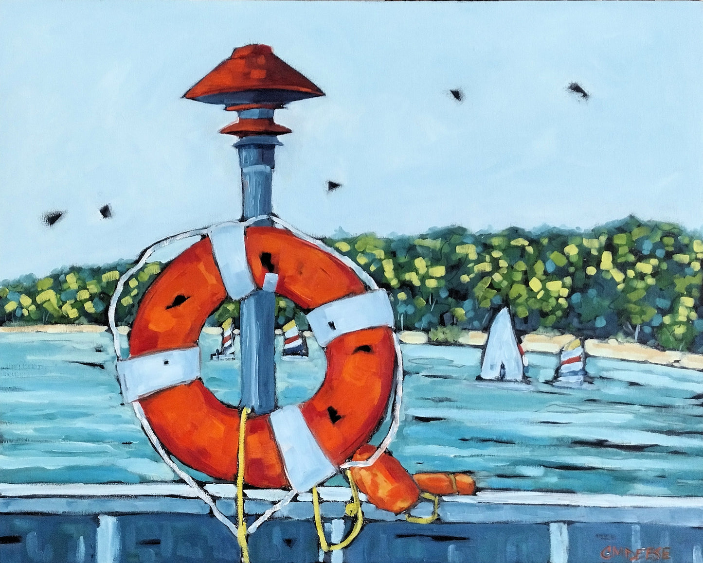 "Sailing Through the Summer Along the Eastern Shoreline" Giclee Print on Paper or Canvas. Michigan Artist Christi Dreese