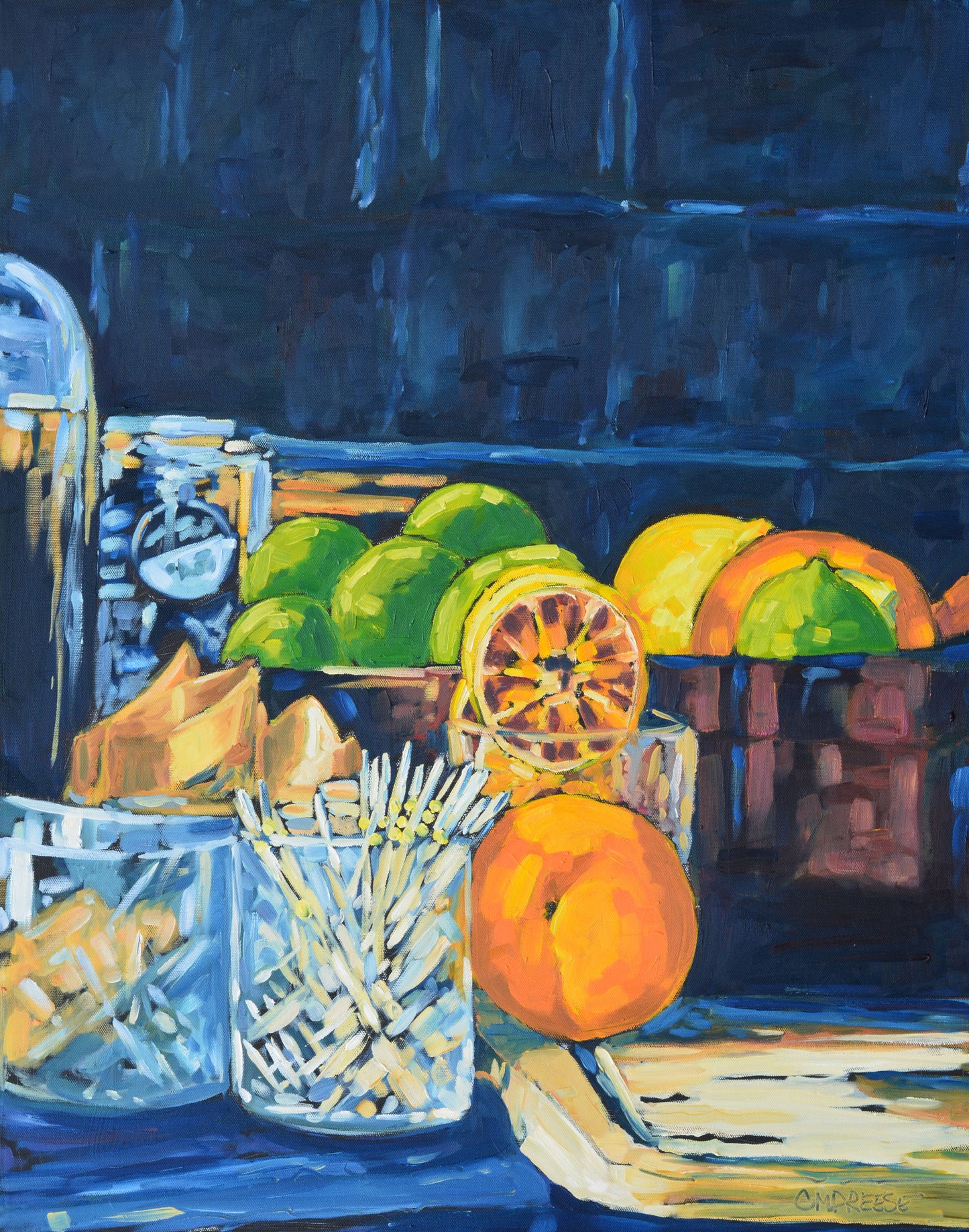 Bar Conversations— Original Oil Painting by Christi Dreese | 24x30 Still Life Bar Art