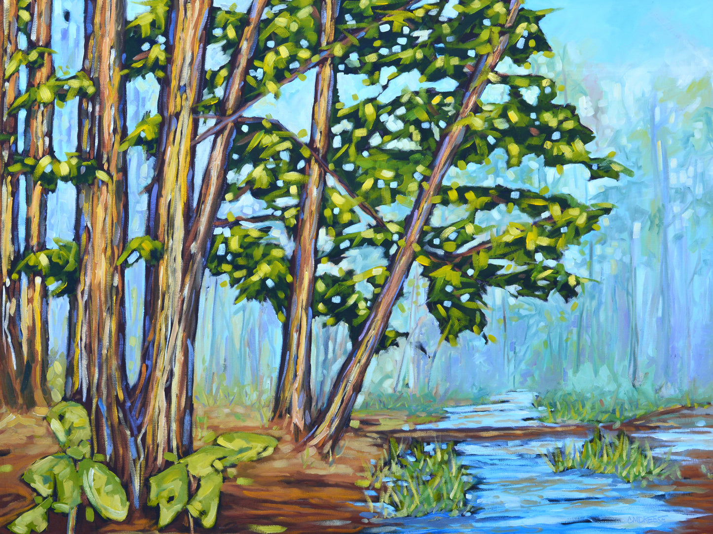 "Hemlocks Along the River" Oil Painting on Canvas, Michigan Artist, Wall Art Livingroom, Fine Art Painting Original, Lake Wall Art, Nature Oil Painting, Cottage Art, Hemlock Tree Painting on Canvas, Artist Christi Dreese