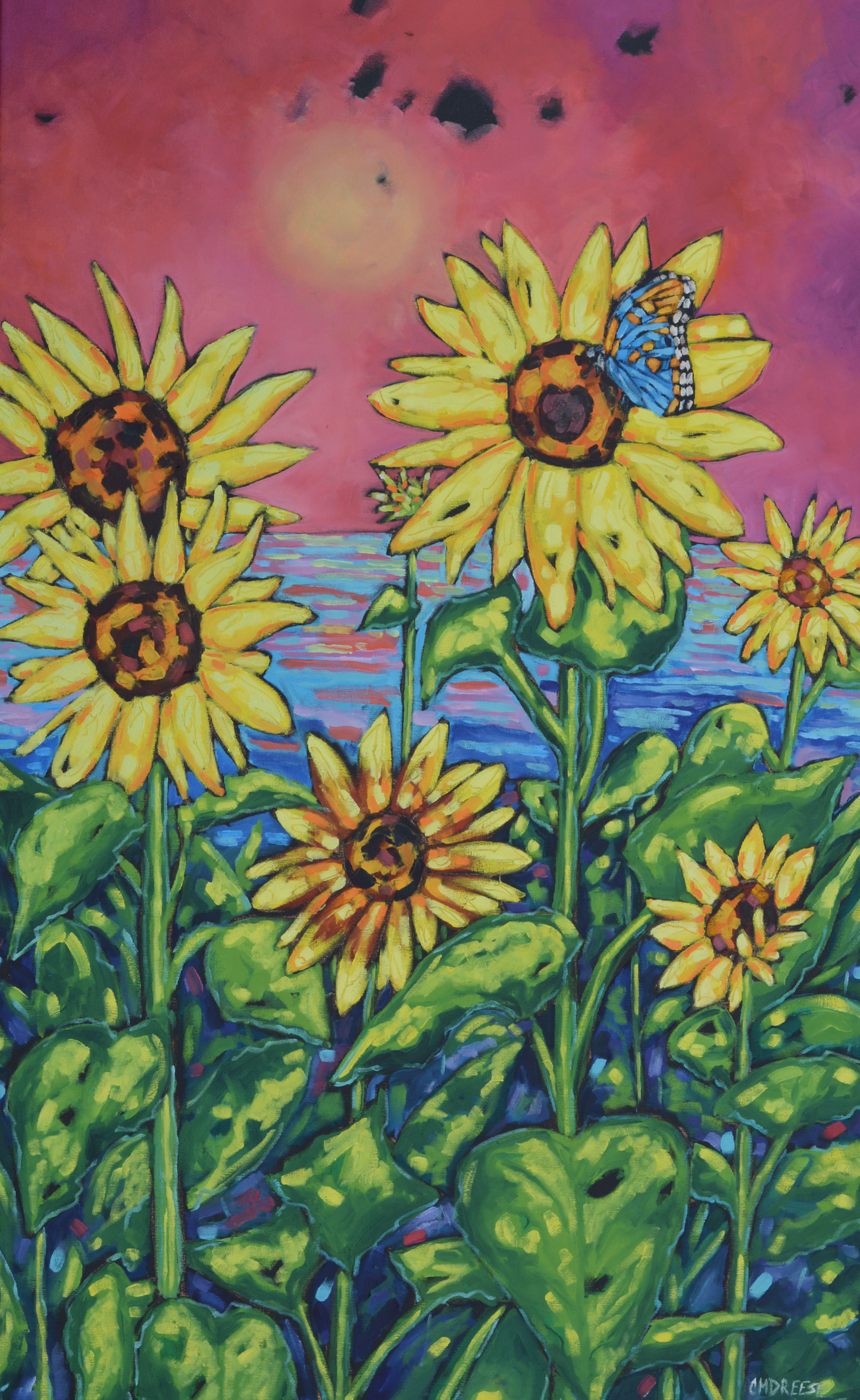 "Love Can Rebuild the World" Oil Painting on Canvas. Sunflowers. Artist Christi Dreese