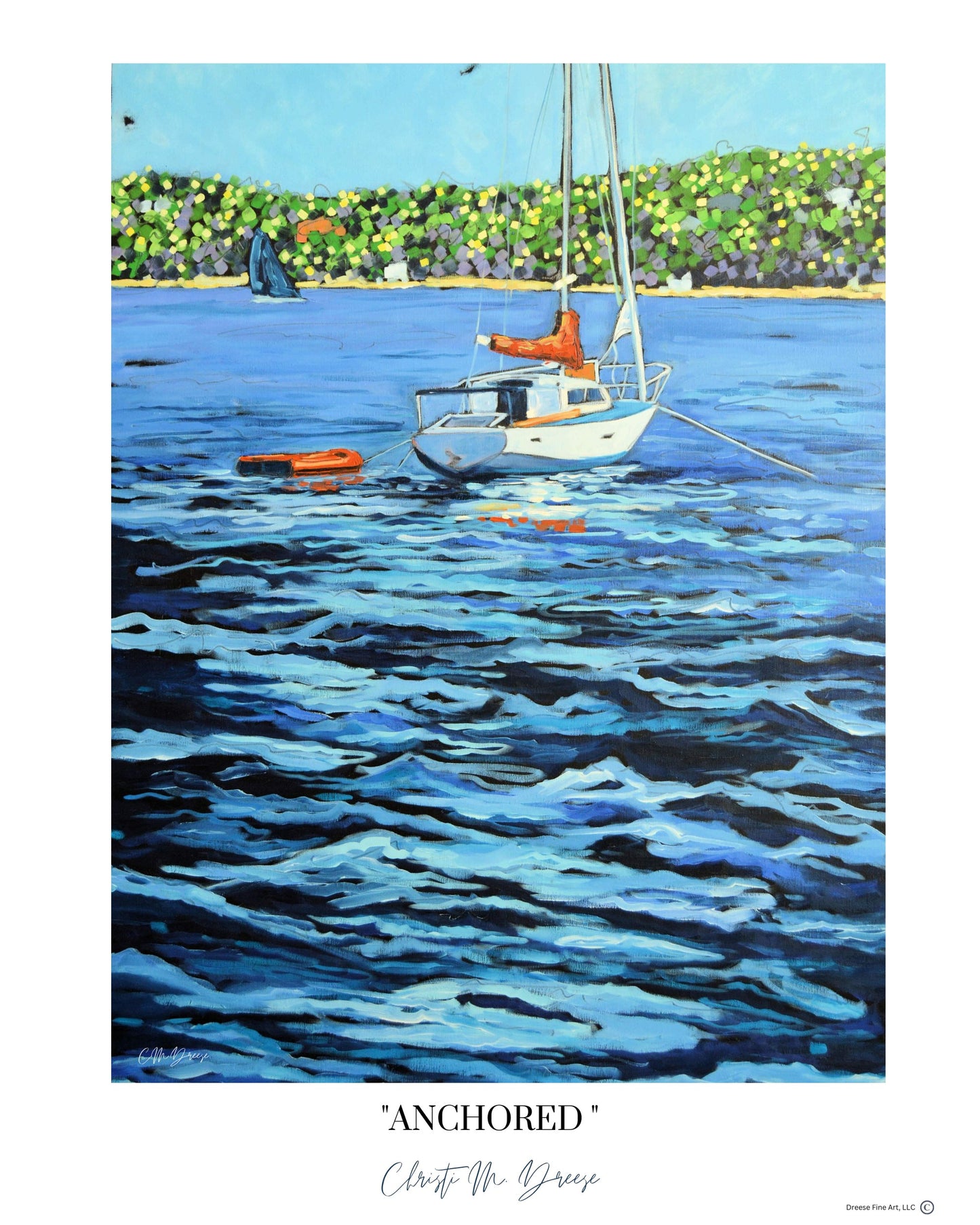 "Anchored" Sailboat Lake Print on Paper, Wood Panel - Wall Art Home Decor