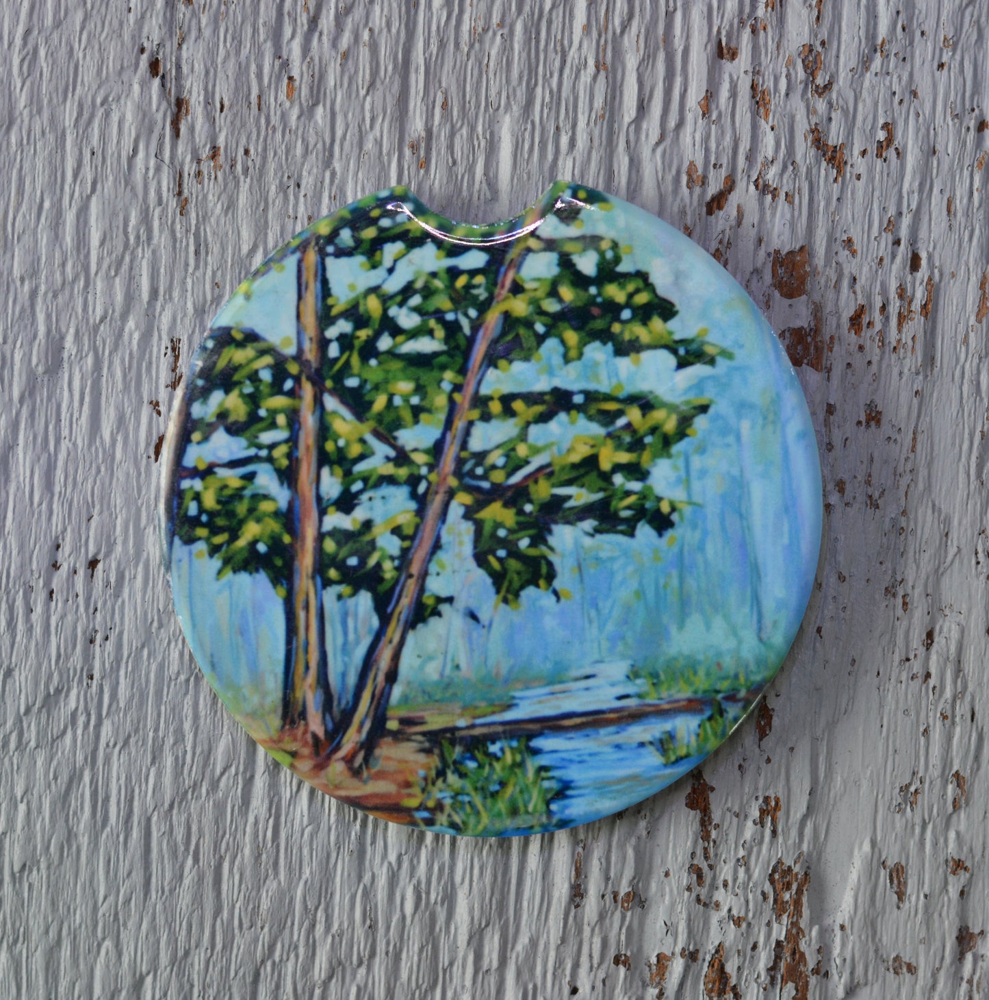 Car Coaster: Hemlocks Along the River. Artist Christi Dreese