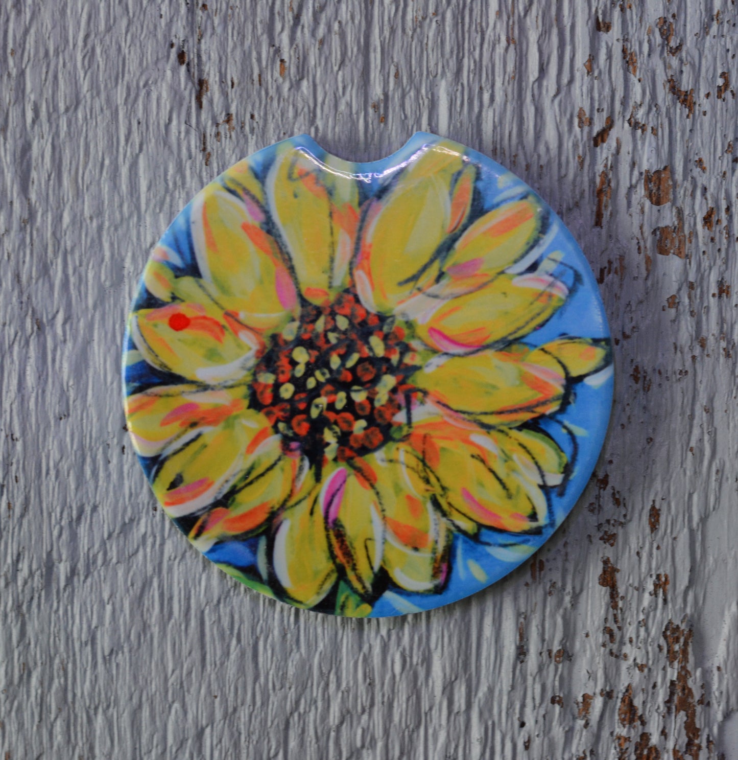 Car Coaster: Sunflower. Artist Christi Dreese.