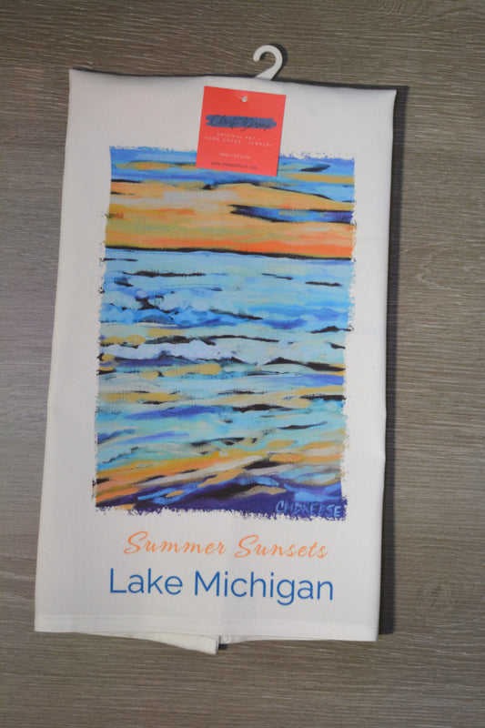 Tea Towel - "Summer Sunsets - Lake Michigan Kitchen Towel"