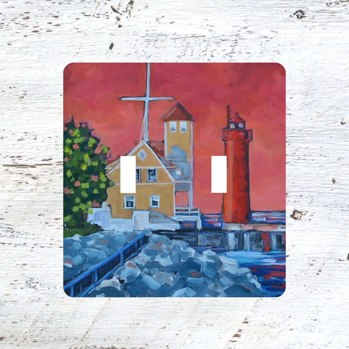 Switch Plates: "Muskegon Lighthouse" Pink Sky Sunset on the Lake