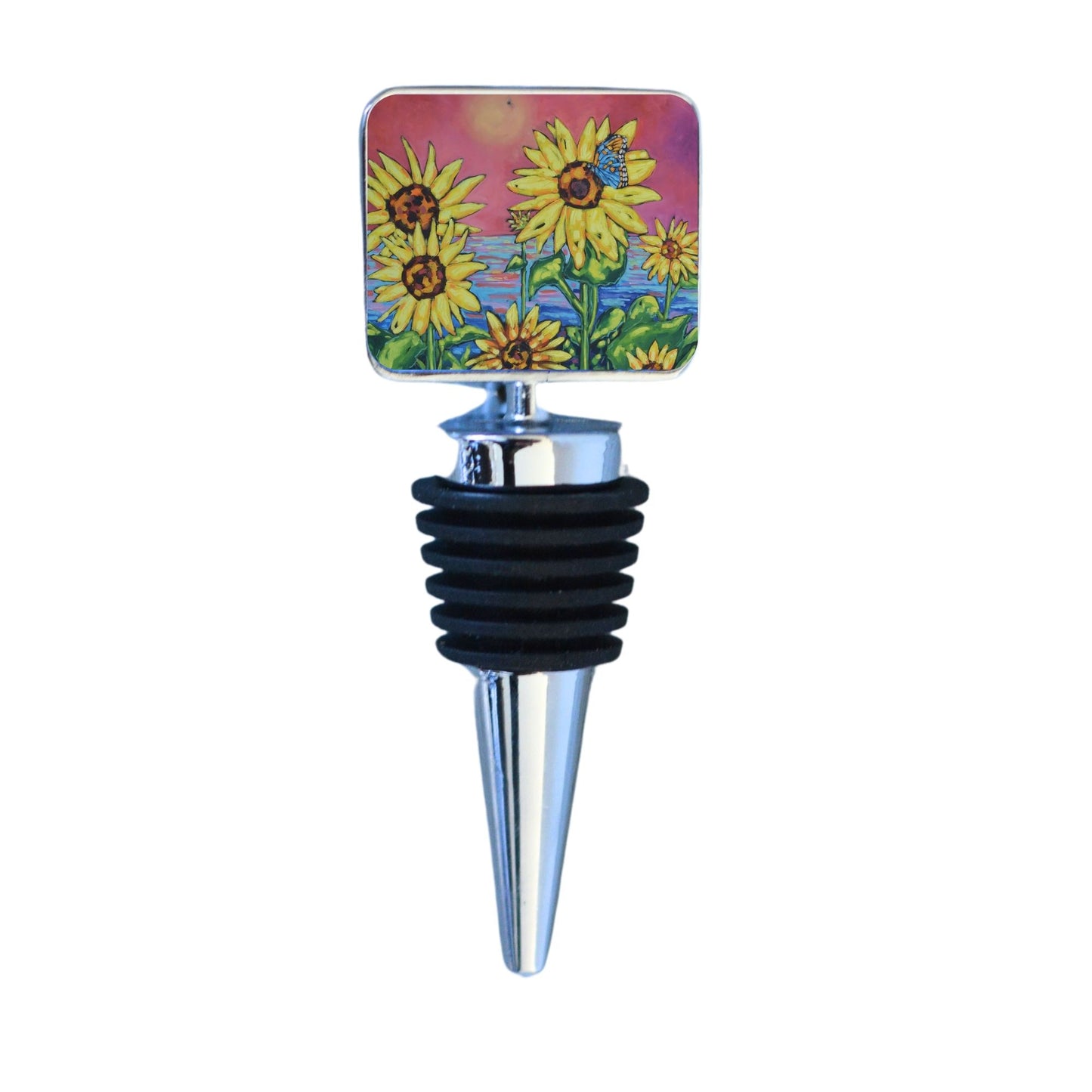 Wine Bottle Stopper: Sunflowers- Love Can Rebuild the World