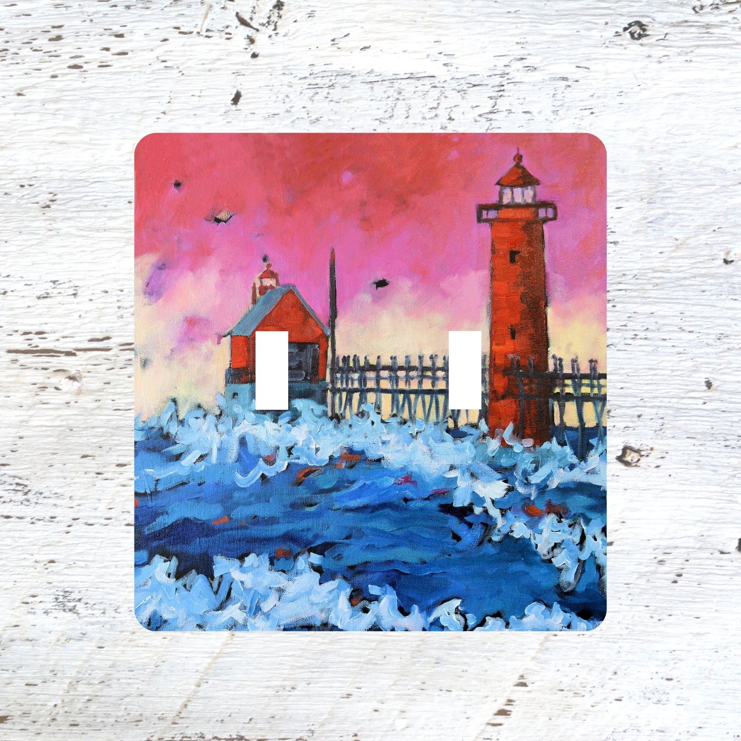 Switch Plates: "Grand Haven Lighthouse" Pink Sky Sunset on the Lake