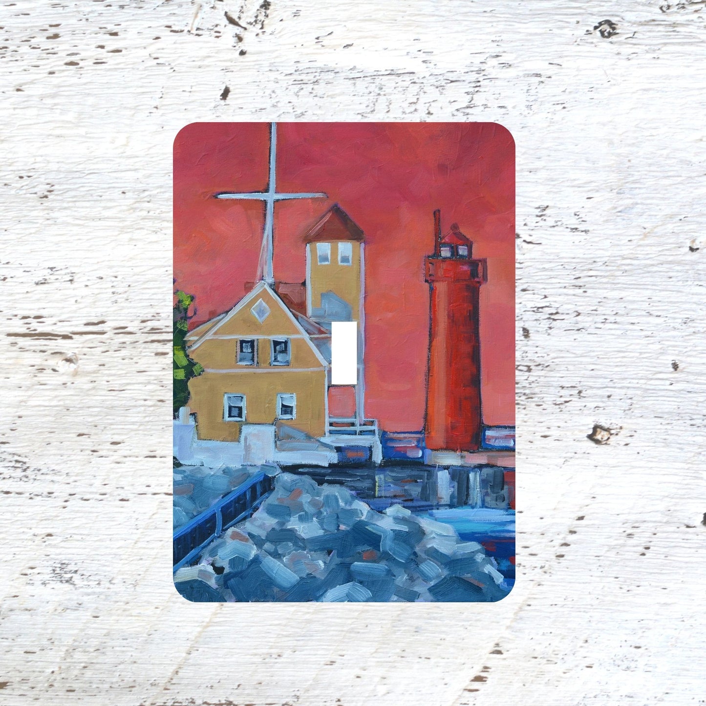 Switch Plates: "Muskegon Lighthouse" Pink Sky Sunset on the Lake