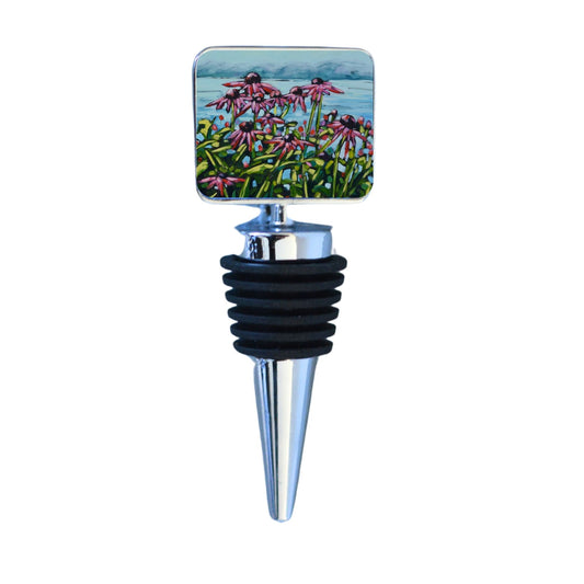 Wine Bottle Stopper: Natures Secret Purple Coneflowers at the Lake