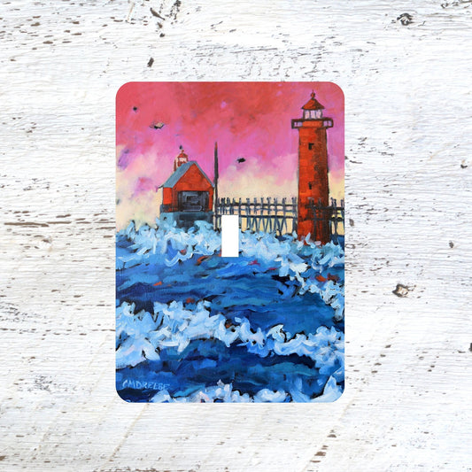 Switch Plates: "Grand Haven Lighthouse" Pink Sky Sunset on the Lake