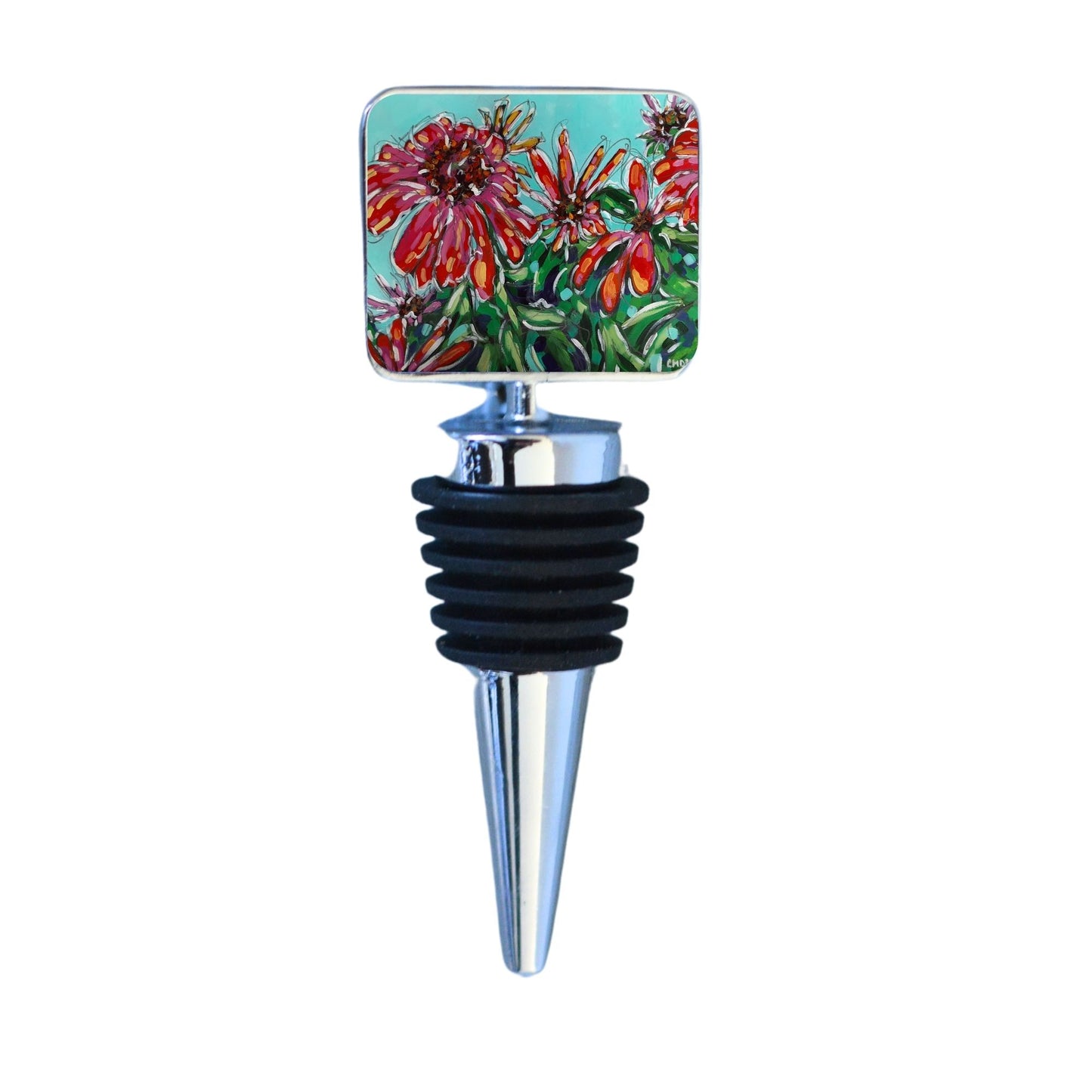 Wine Bottle Stopper: Pink Daisies