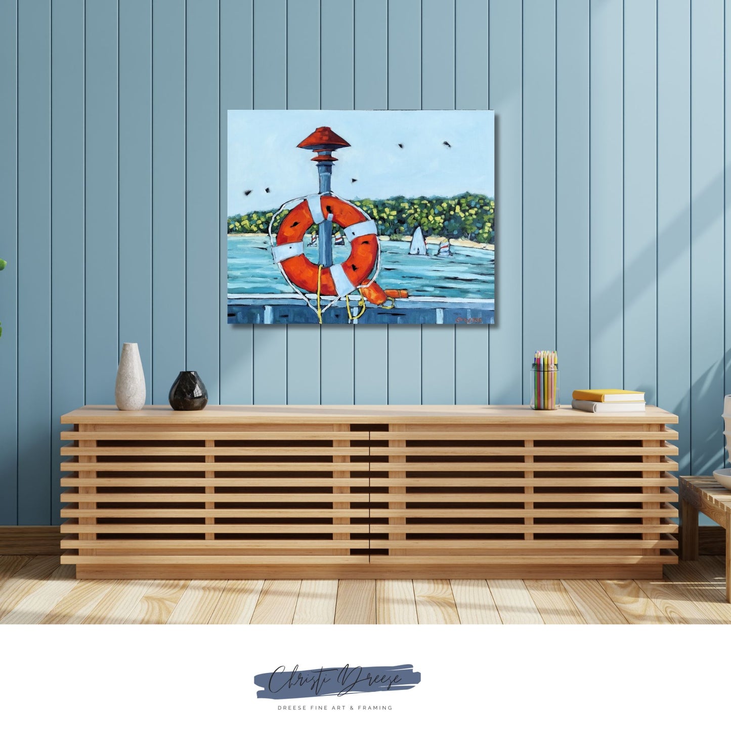 "Sailing Through the Summer Along the Eastern Shoreline" Original Oil Painting on Canvas, Lake Painting on Canvas, Artist Christi Dreese