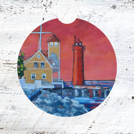 Car Coaster:  Muskegon Lighthouse. Artist Christi Dreese