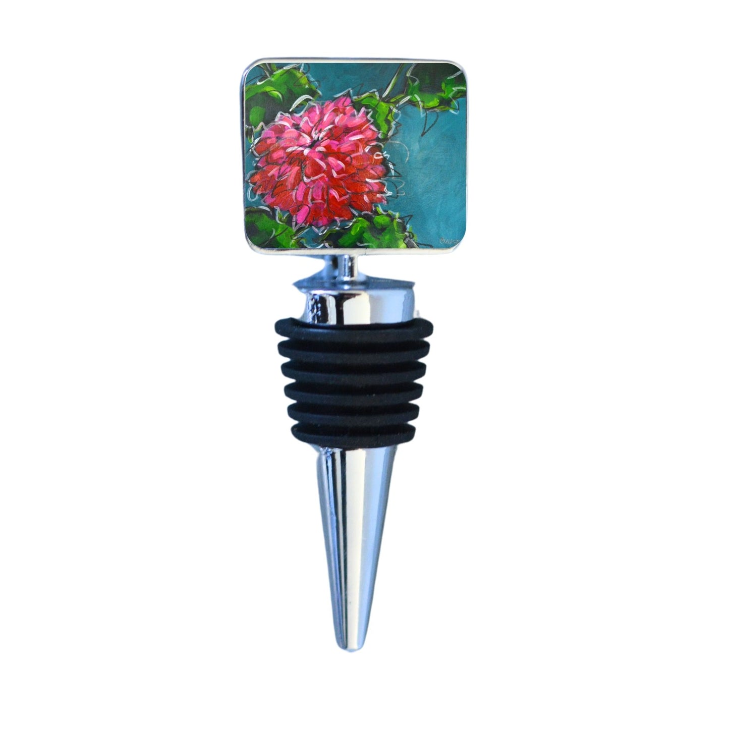 Wine Bottle Stopper: Pink Chrysanthemum Flower