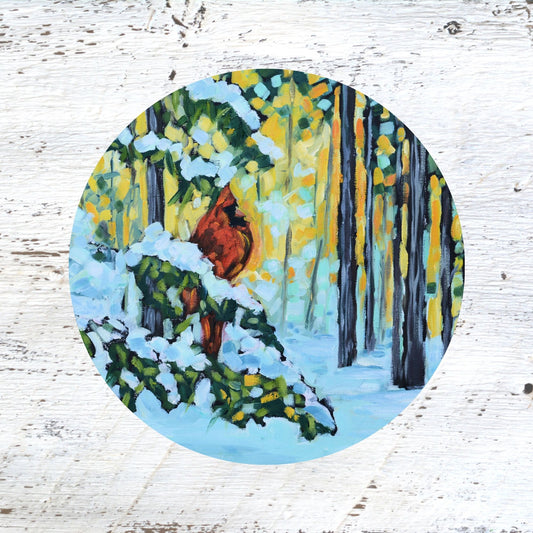 Rubber Grip Jar Opener - Winter's Watcher - Cardinal in the Pine Trees
