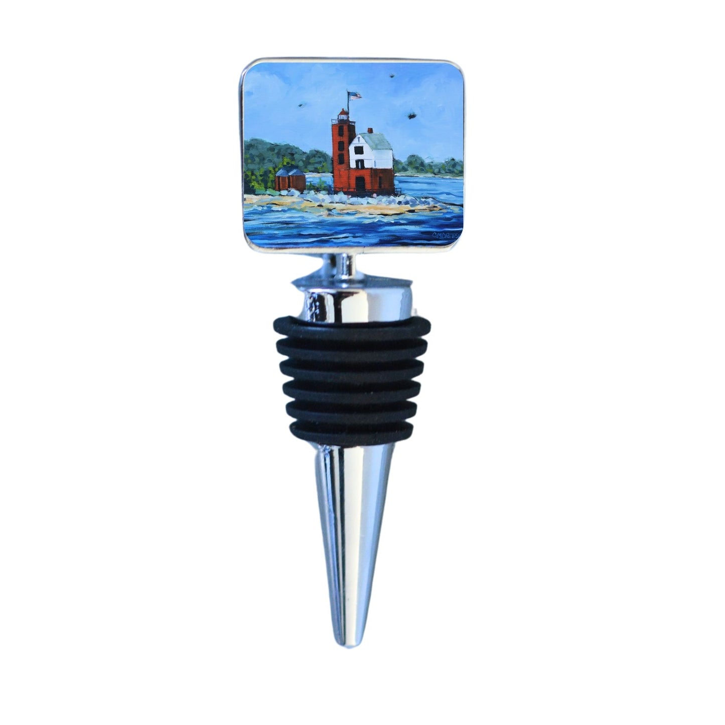 Wine Bottle Stopper: Round Island Lighthouse - Mackinac Island