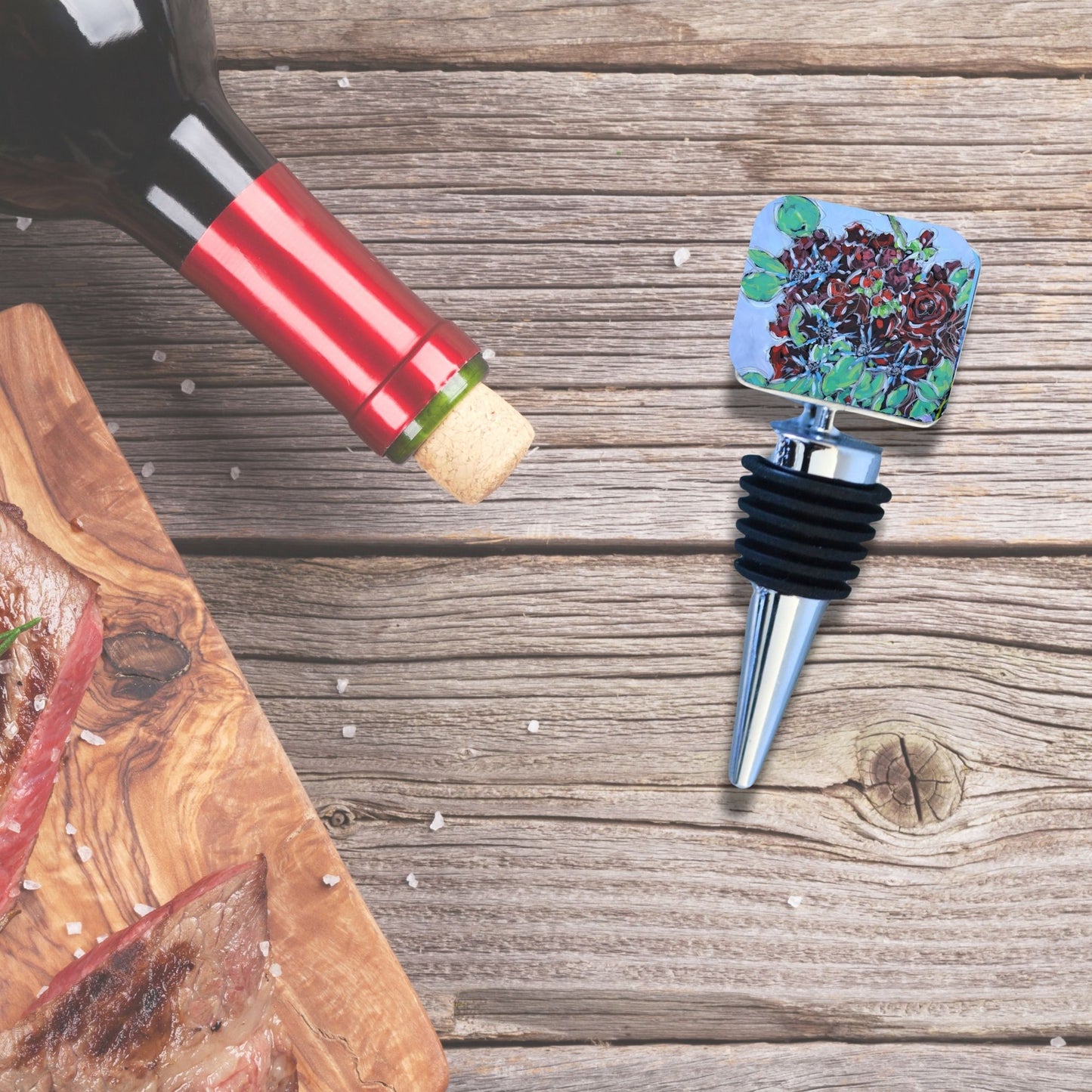 Wine Bottle Stopper: Holiday Blooms