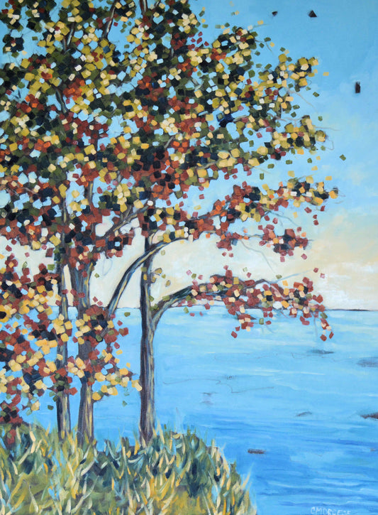 "Water's Edge" Oil Painting on Canvas. Autumn, Lake Michigan Artist Christi Dreese