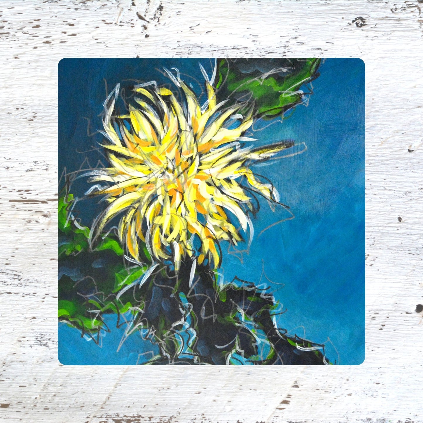 Coaster/ Trivet/ Magnet: Yellow Spike Chrysanthemum. Wild and Beautiful.