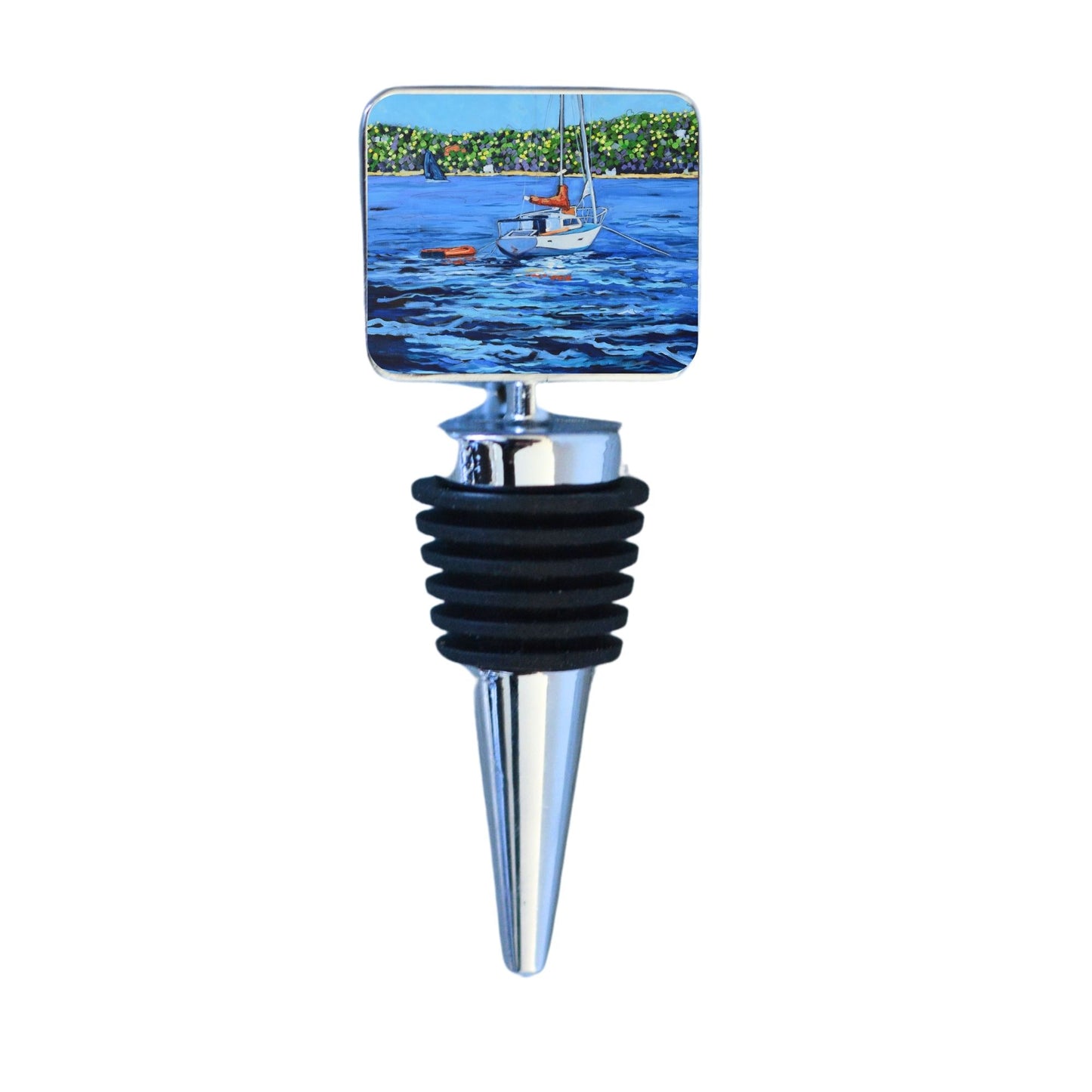 Wine Bottle Stopper: Anchored Sailboat