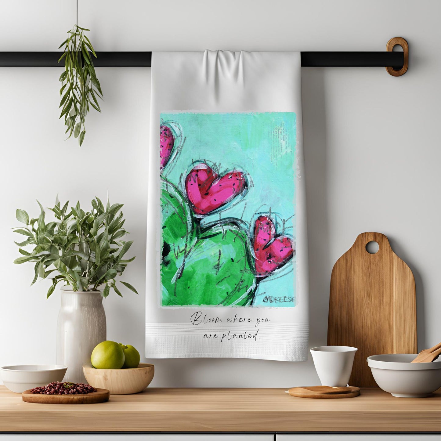 Dish Towel - "Bloom where you are planted" Cactus