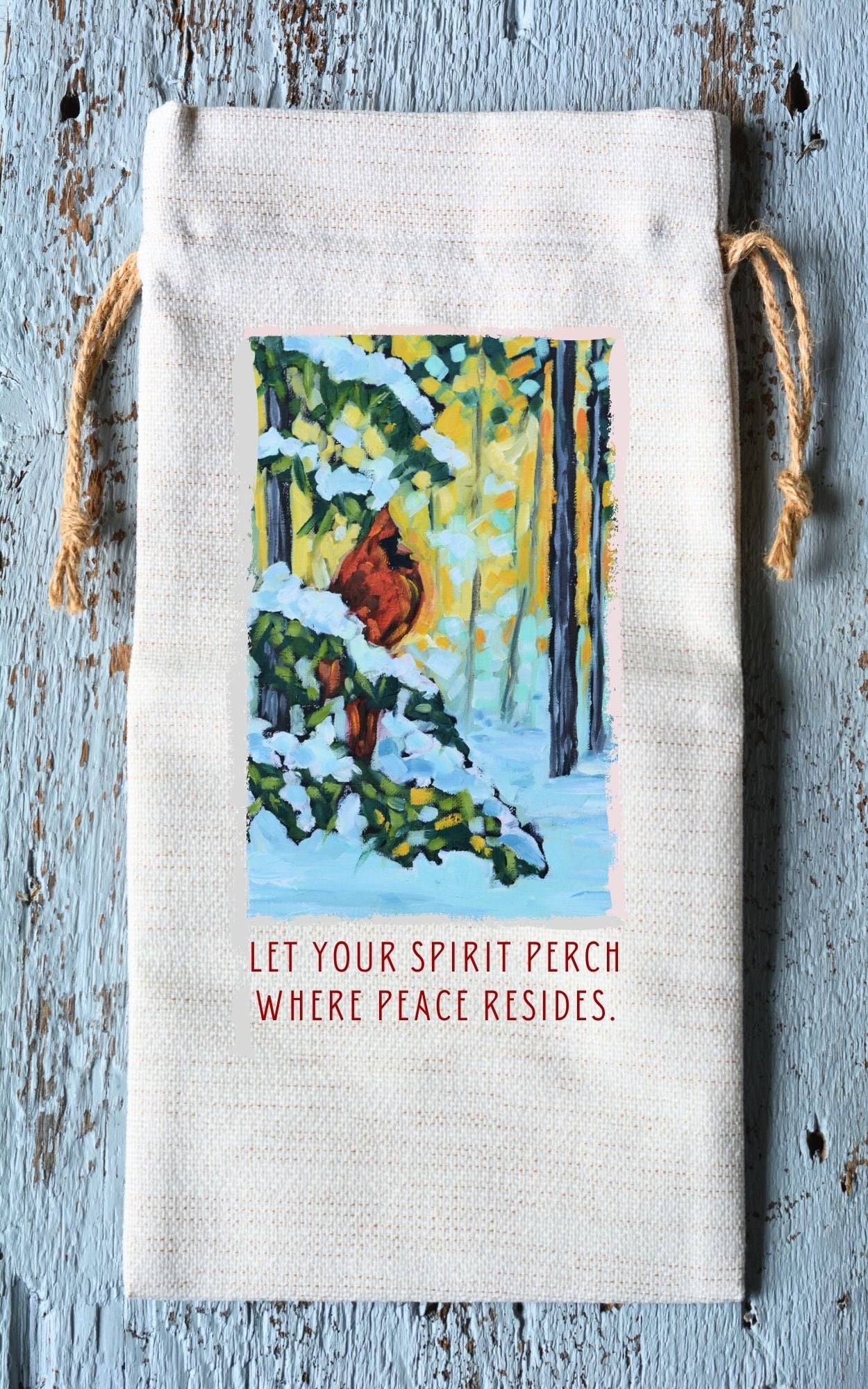 Wine Tote: Cardinal in the Pine Trees