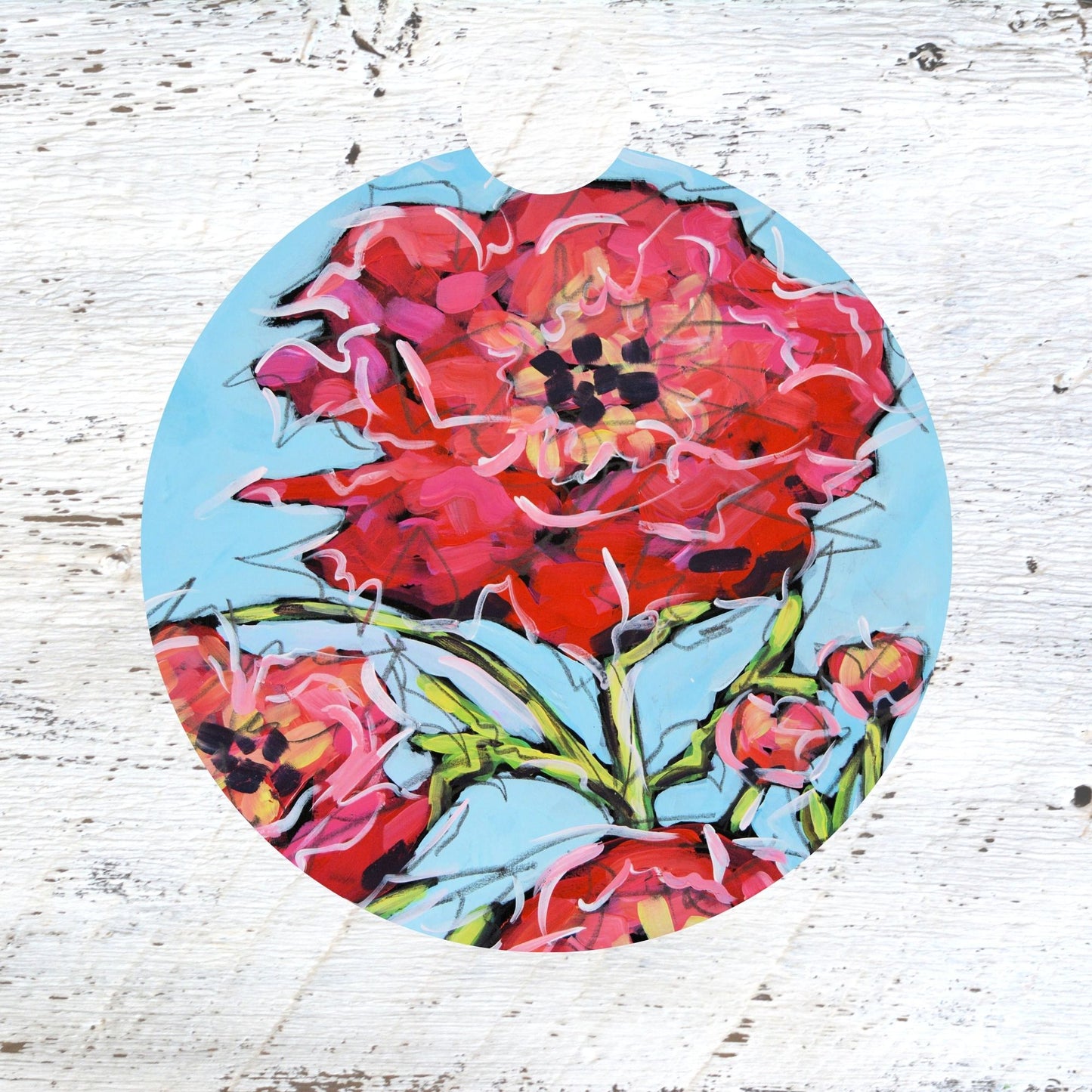 Car Coaster:  Peonies.  Be a Flower, Not a Weed.  Artist Christi Dreese