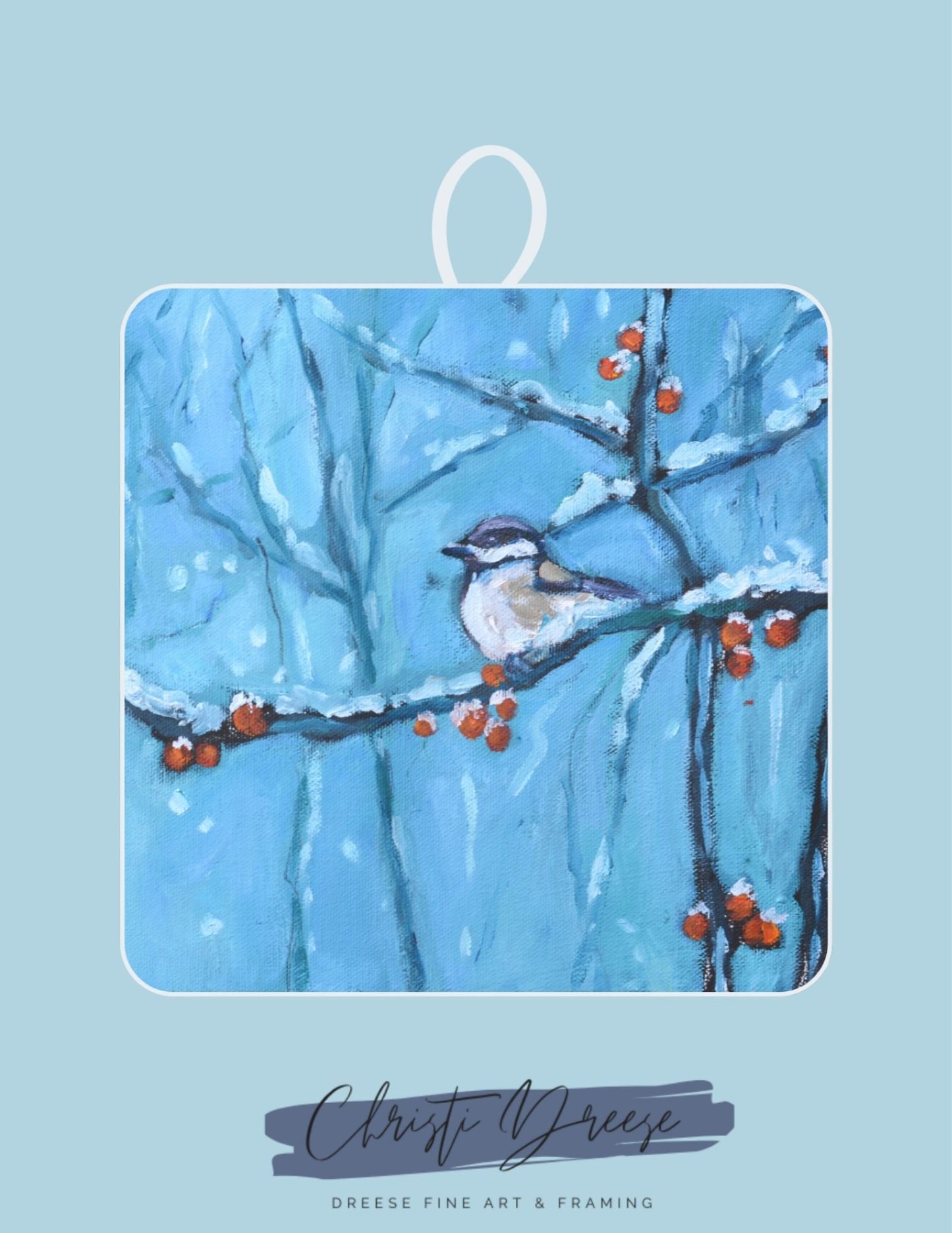 Potholder: Snowberry Song - Winter Chickadee
