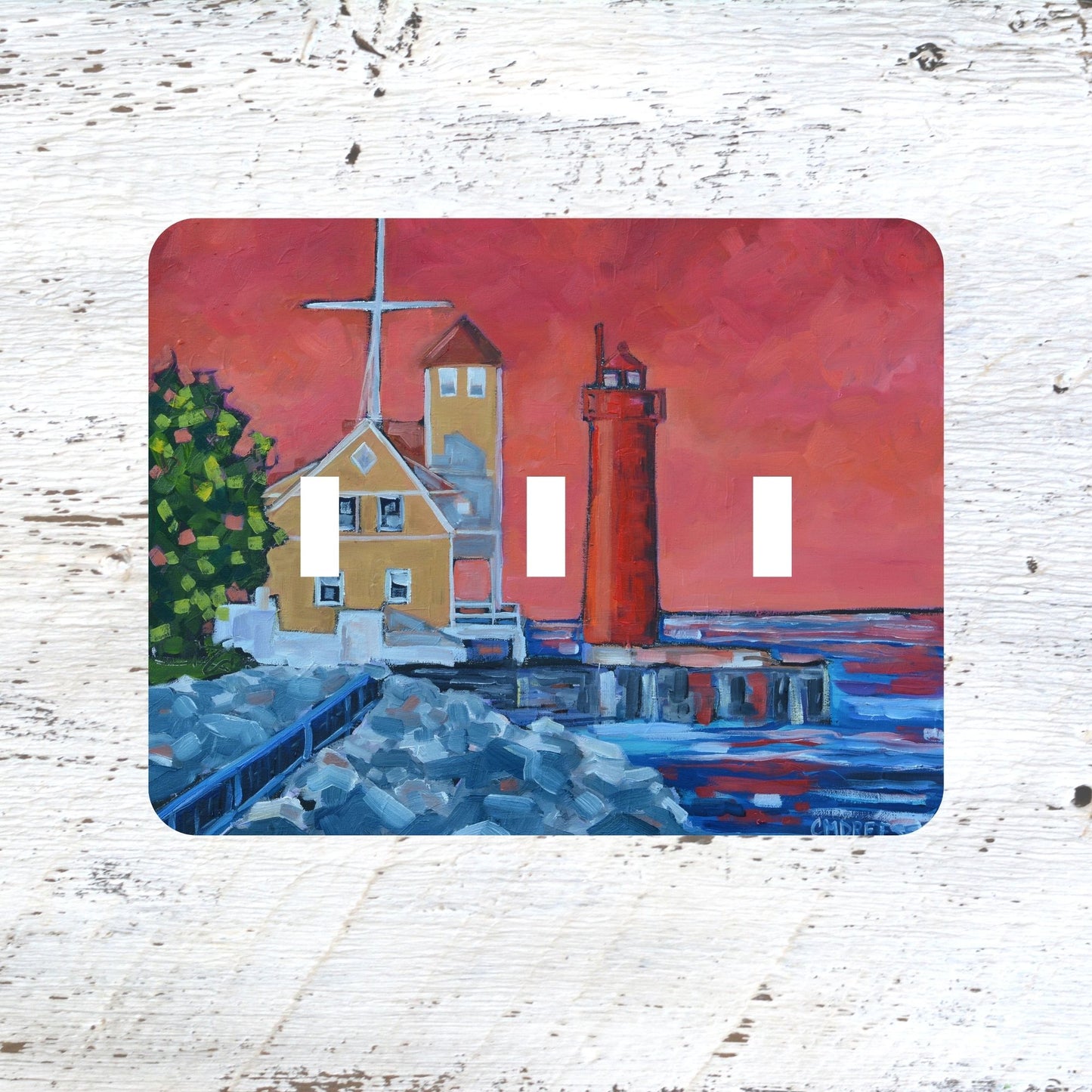 Switch Plates: "Muskegon Lighthouse" Pink Sky Sunset on the Lake