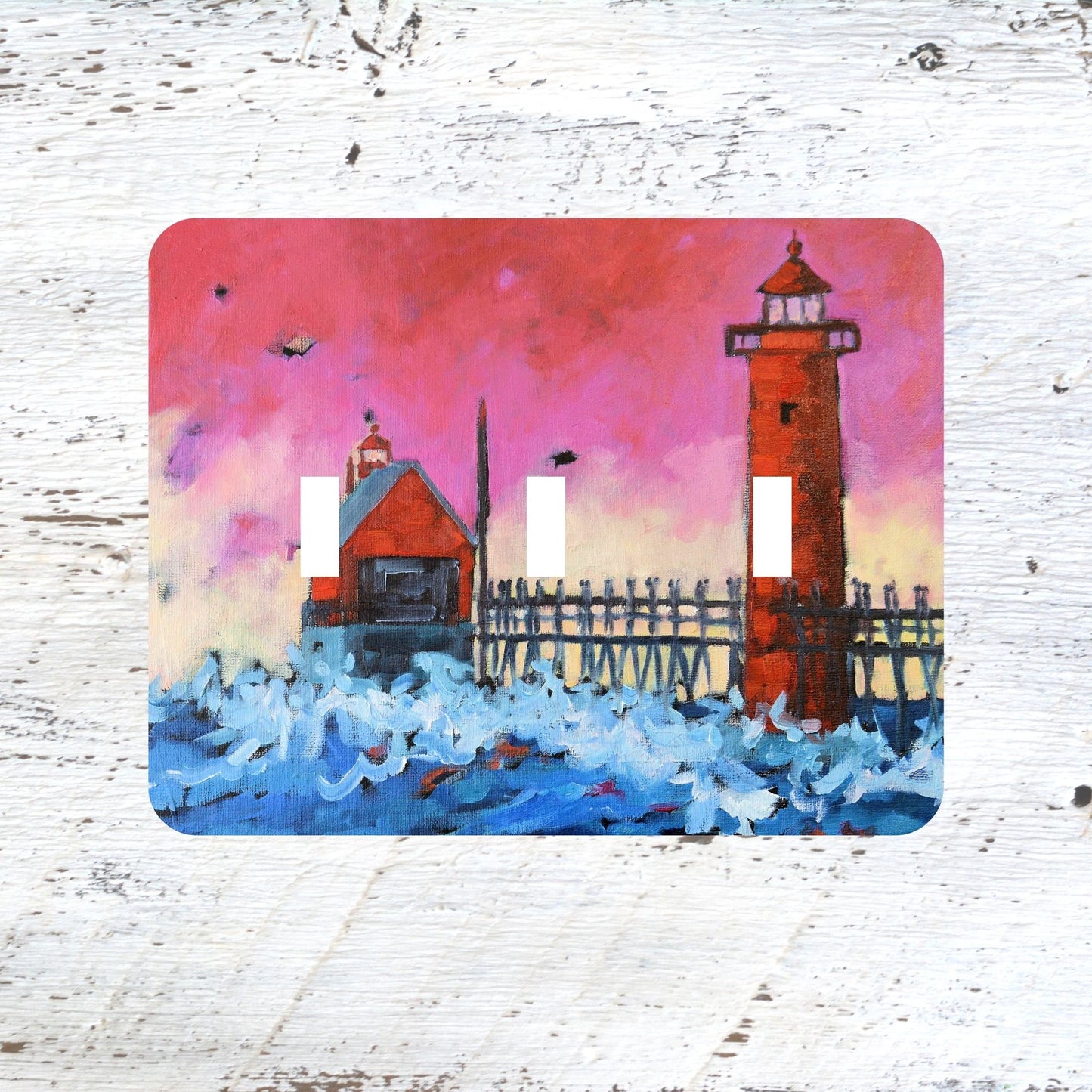 Switch Plates: "Grand Haven Lighthouse" Pink Sky Sunset on the Lake