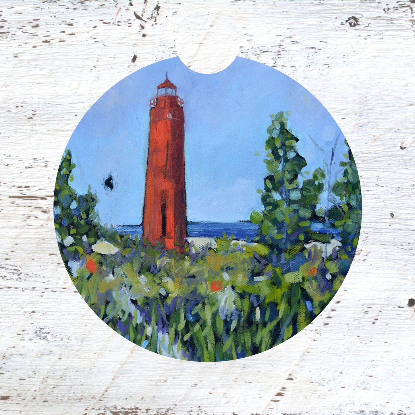 Car Coaster:  Little Sable Point Lighthouse. Artist Christi Dreese