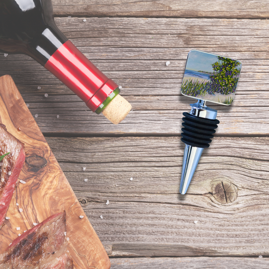 Wine Bottle Stopper: Live by the Currents - Beach, Lake