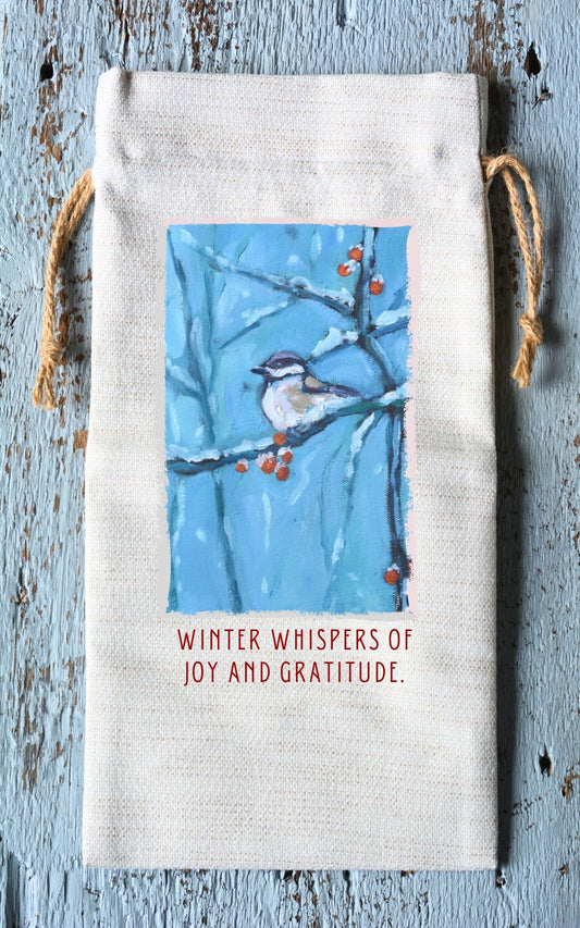 Wine Tote: Winter Chickadee