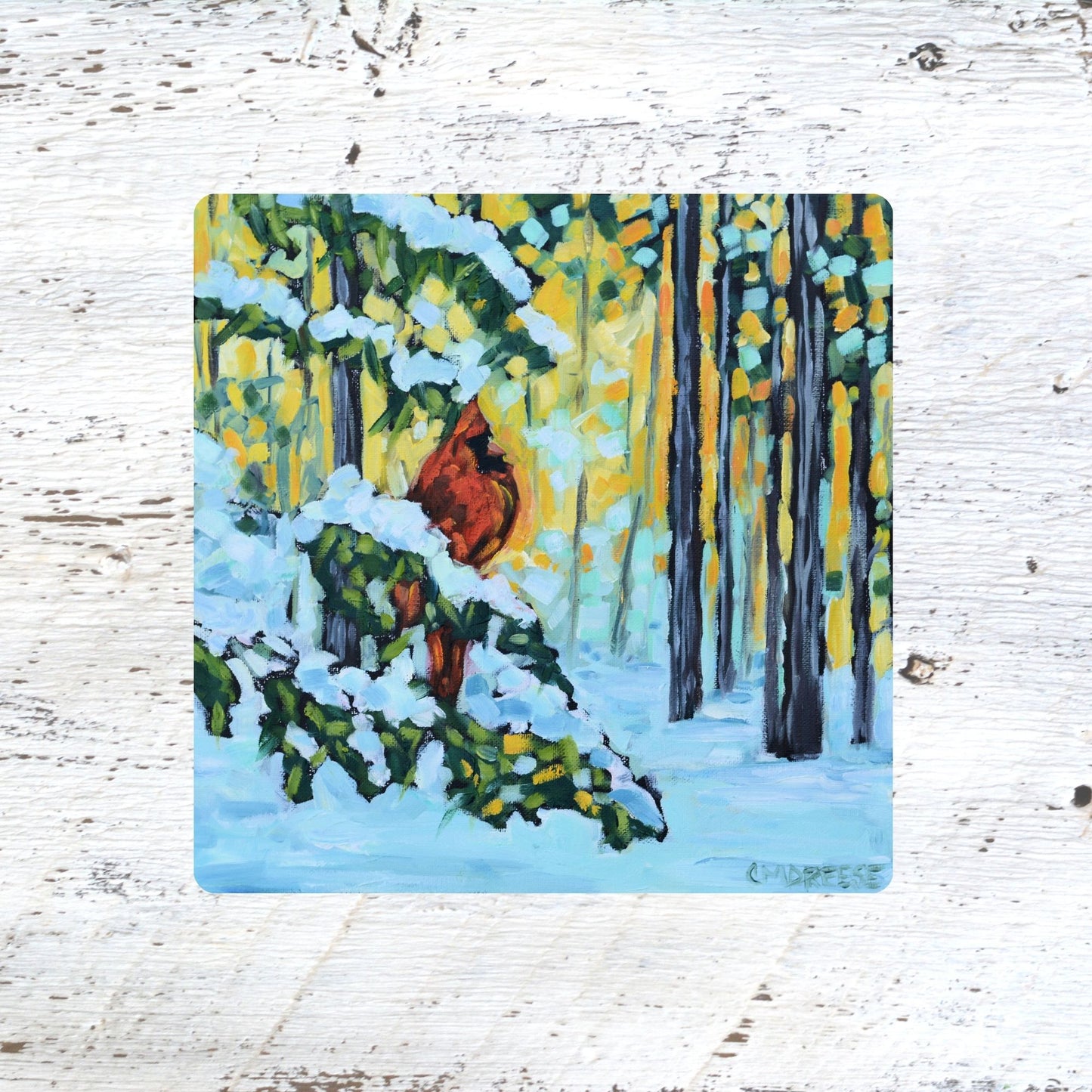Coaster/ Trivet/ Magnet: Winter's Watcher - Cardinal in the Pine Trees