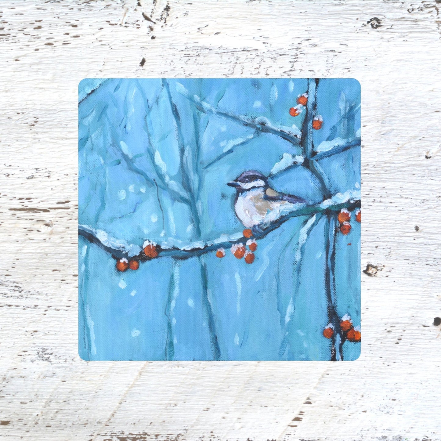 Coaster/ Trivet/ Magnet: Snowberry Song - Winter Chickadee