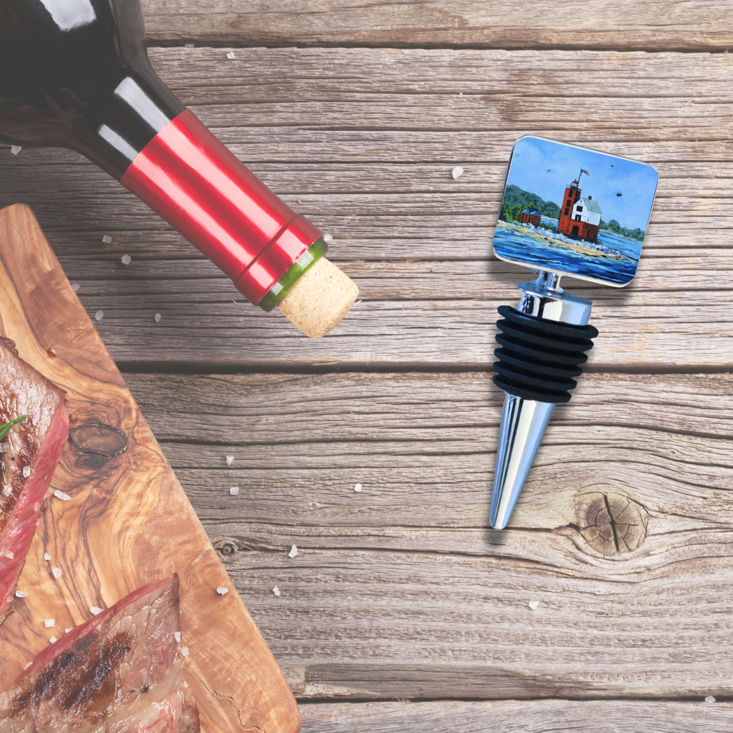 Wine Bottle Stopper: Round Island Lighthouse - Mackinac Island