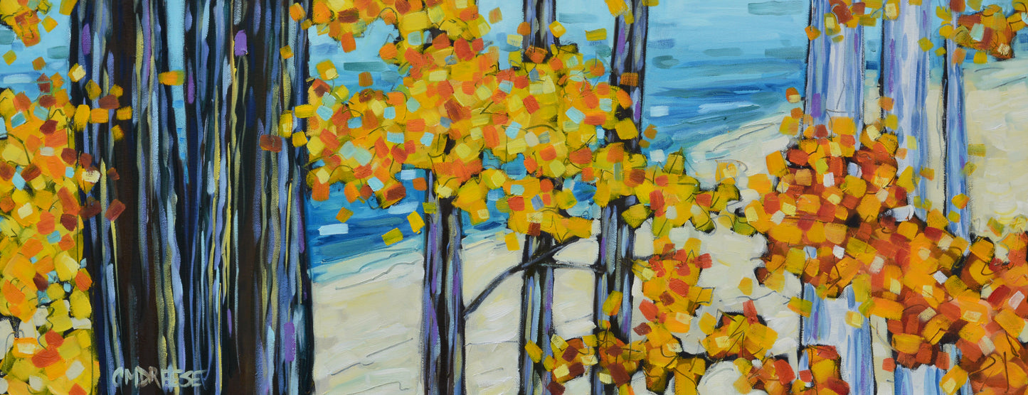"Autumn Colors Sweep Across the Lake" Oil Painting on Canvas