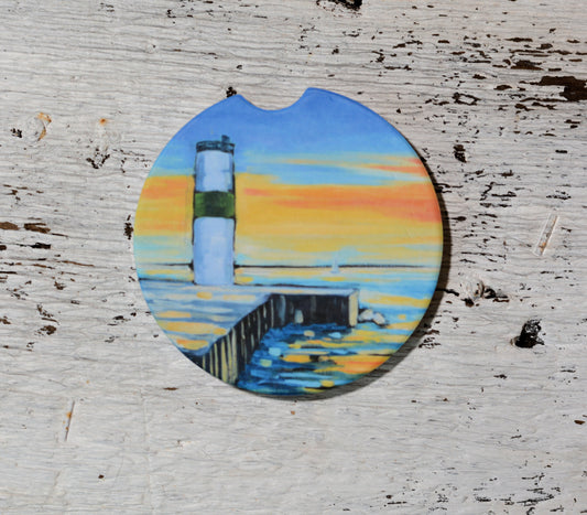 Car Coaster: Pentwater Lighthouse. Artist Christi Dreese