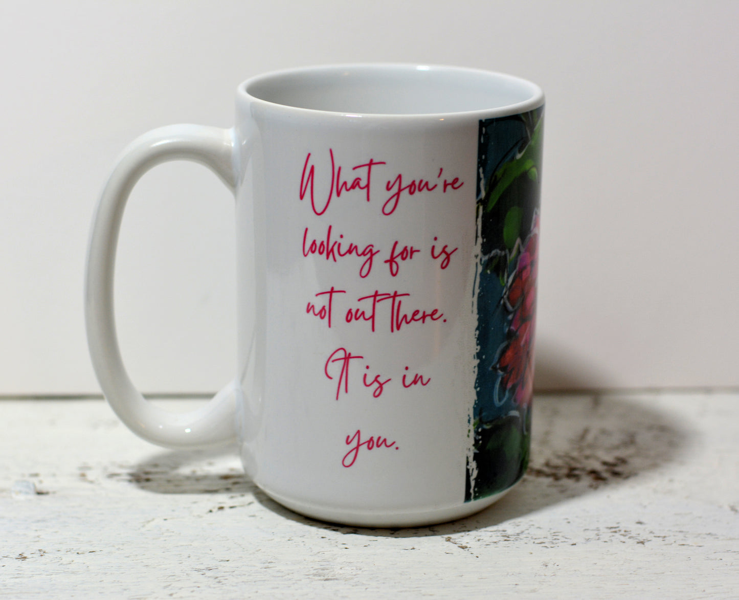11 oz. and 15 oz Coffee Cup -Pink Chrysanthemum