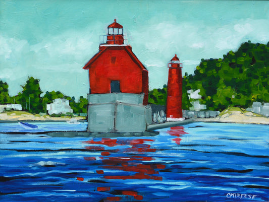Water View: Grand Haven Lighthouse Print on Paper, Wood Panel
