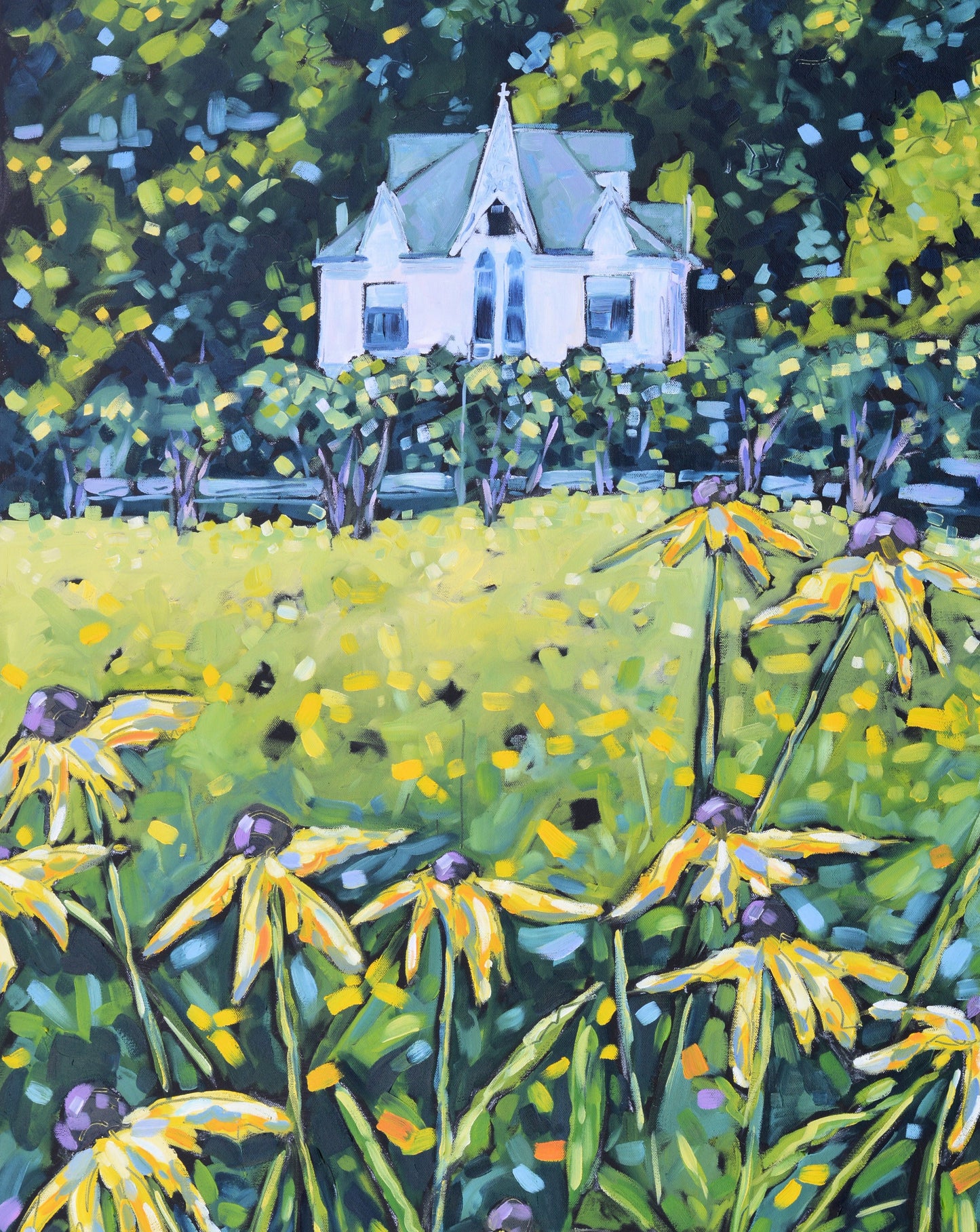 "Black Eyed Susans at Small Point Mackinac Island" Flower Glass Art Print