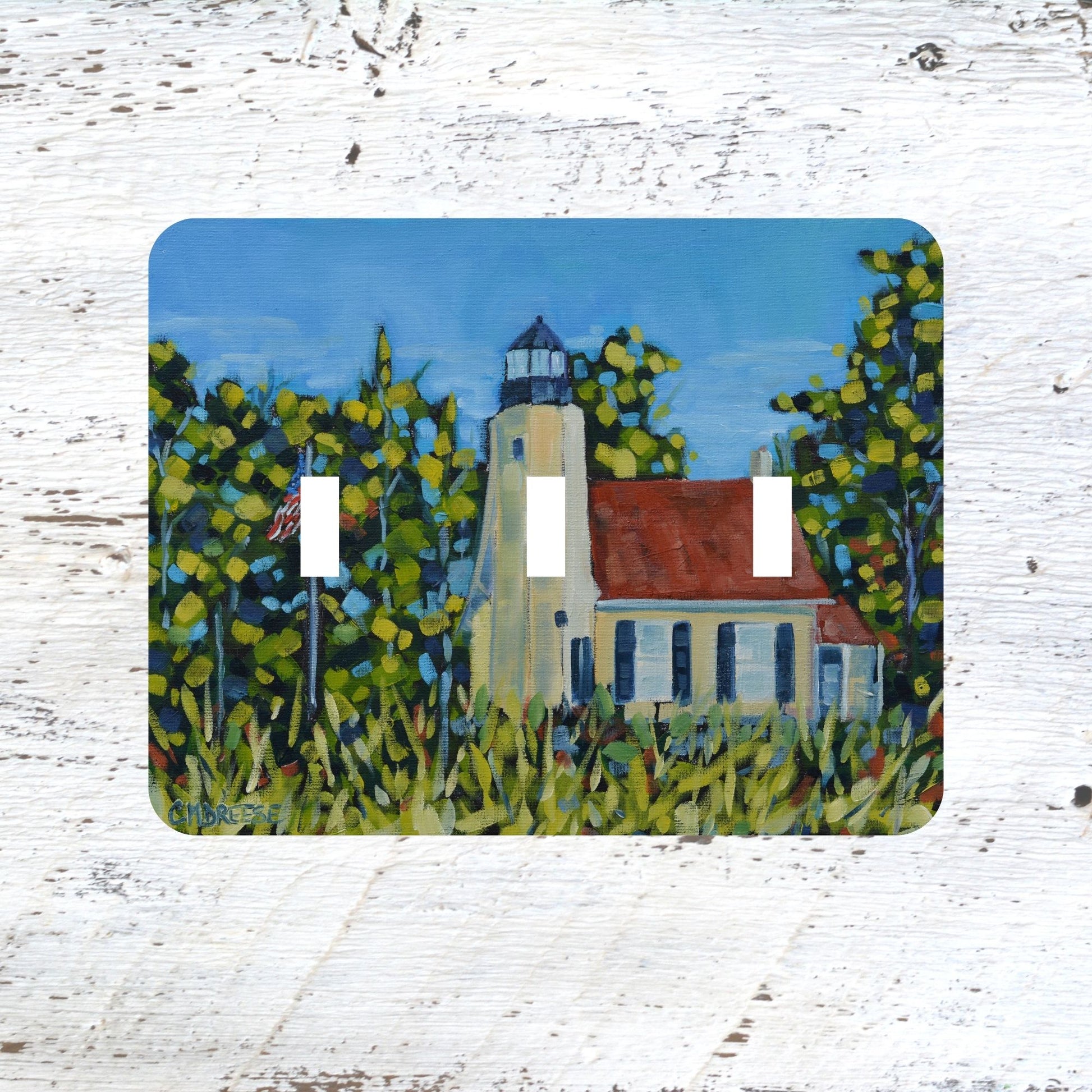 Triple switch plate with a lighthouse. White River, Whitehall Michigan Lighthouse Switch plate