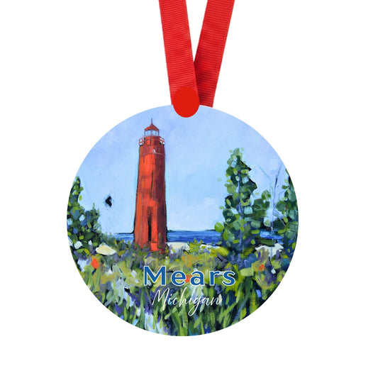 Mears Lighthouse Silver Lake Ornament | 4" Round Michigan Christmas Ornament
